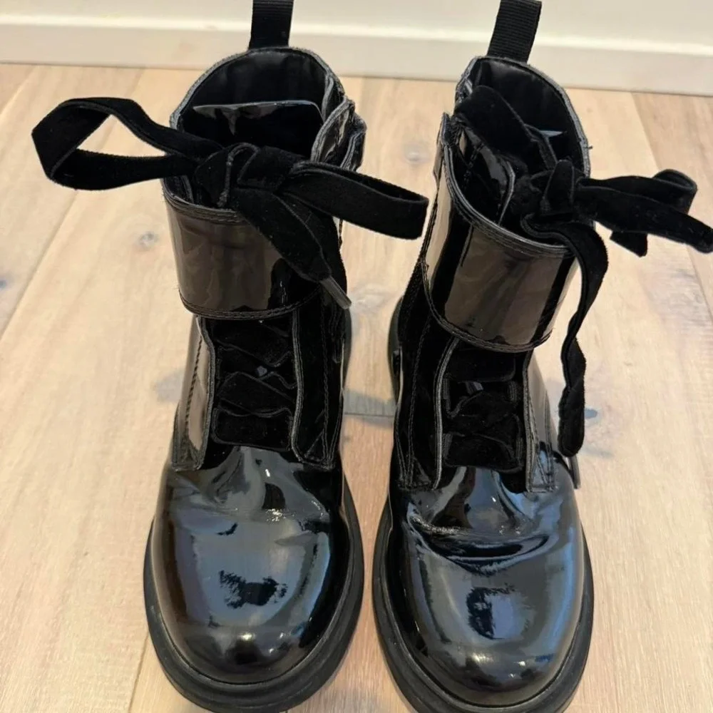 Kids GEOX black patent leather boots Sz 12y  #leather #boots